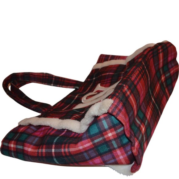VS Victoria's Secret Distr. Polyester Tote Plaid Red-Black-Green Hand Bag Large - Picture 8 of 8